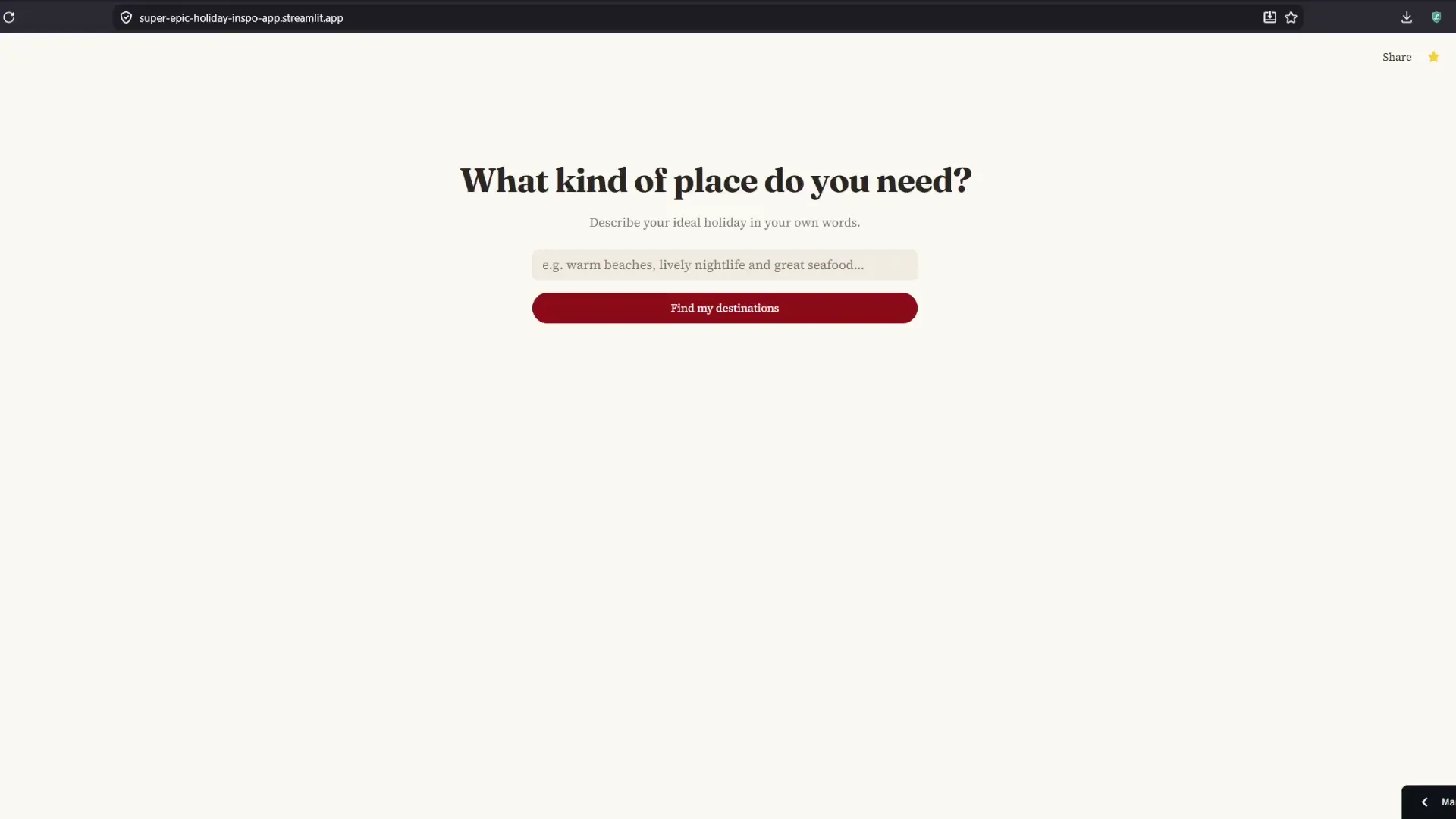 Holiday Inspiration App demo